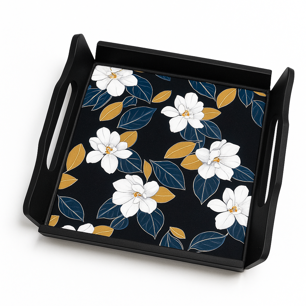 Magical Black Tray – White Floral Design - Habitt