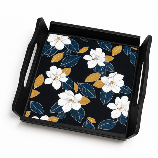 Magical Black Tray – White Floral Design - Habitt
