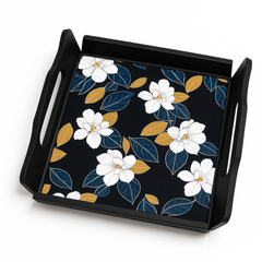 Magical Black Tray – White Floral Design - Habitt
