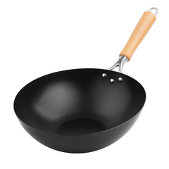 Steel Wok Pan with Wooden Handle – Non-Stick Deep Fry Pan for Stir-Fry, Sauté & Everyday Cooking (22 cm, 24 cm, 26 cm) - Habitt