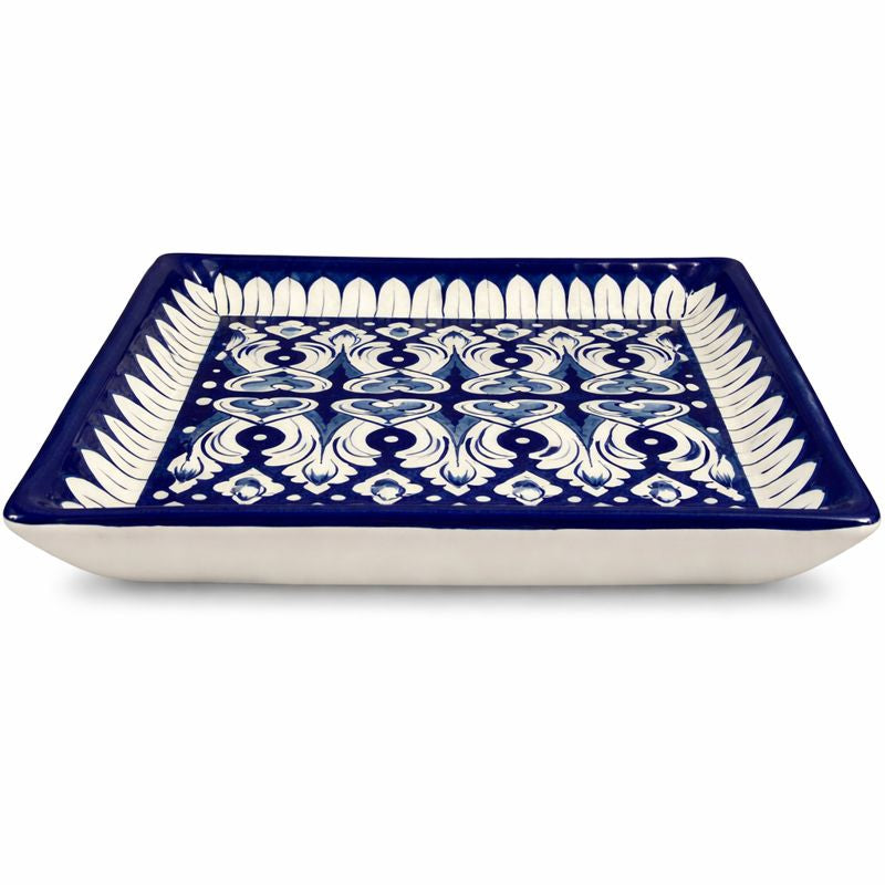 Handcrafted Blue Pottery Serving Dish – Medium Square (10 × 8.5 Inches) - Habitt