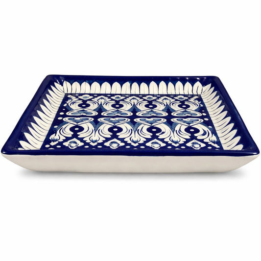 Handcrafted Blue Pottery Serving Dish – Medium Square (10 × 8.5 Inches) - Habitt