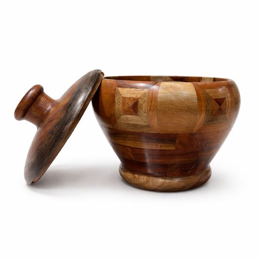 Antique Wooden Pot with Lid | Handcrafted Storage & Décor Vessel – 7.5 Inch Diameter - Habitt