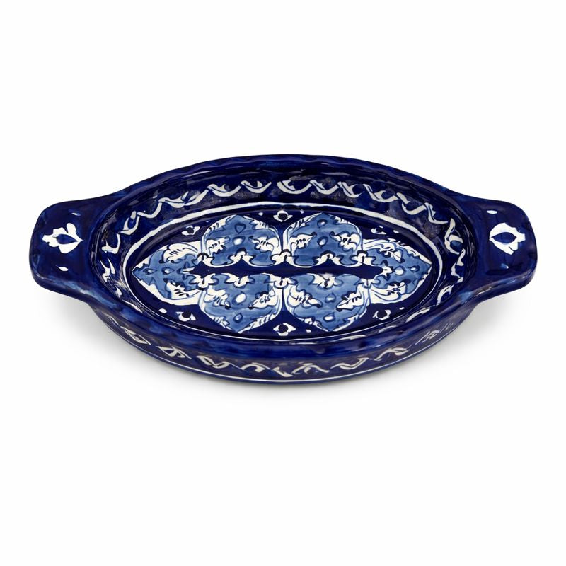 Handcrafted Blue Pottery Oval Dish – 9 × 4.5 Inches - Habitt