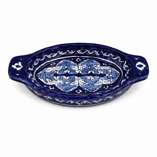 Handcrafted Blue Pottery Oval Dish – 9 × 4.5 Inches - Habitt