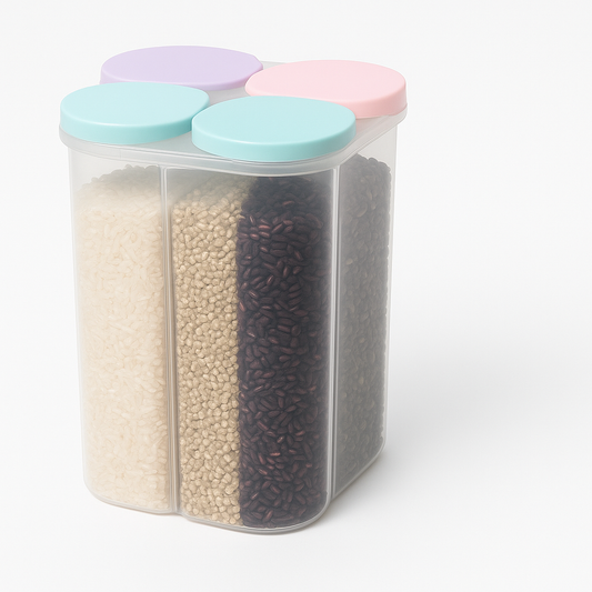 4-Partition Plastic Storage Jar – 2.3 Litre Airtight Food Container for Kitchen | Multi-Section Cereal, Grain &amp; Pulse Organizer - Habitt
