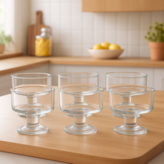 Clear Pressed-Glass Ice Cream Cups – 6-Piece Set, 200 ml Footed Dessert Bowls - Habitt