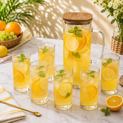 6 Piece Transparent Water Set with Jug | Drinkware Set