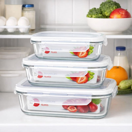 Airtight Borosilicate Glass Food Storage Dish Set – 400 ml, 630 ml & 1000 ml - Habitt