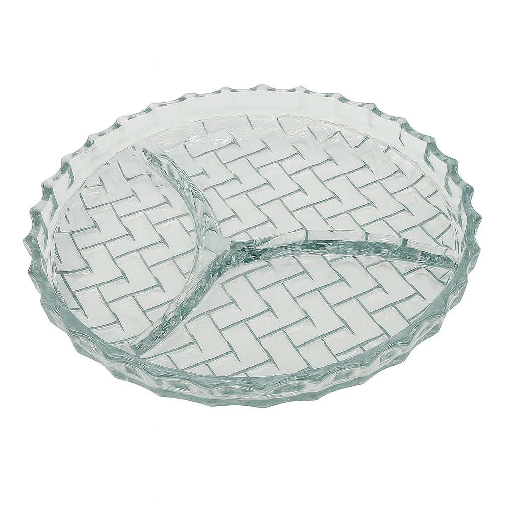 Clear Pressed-Glass 3-Section Dry Fruit Tray – 1 Piece, 224 mm Diameter - Habitt