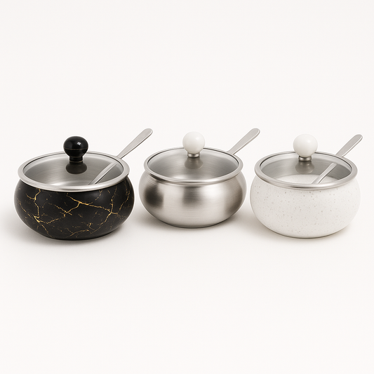 1PC Elegant Iron Marble Sugar Pot with Lid & Spoon for Stylish Kitchen Storage - Habitt