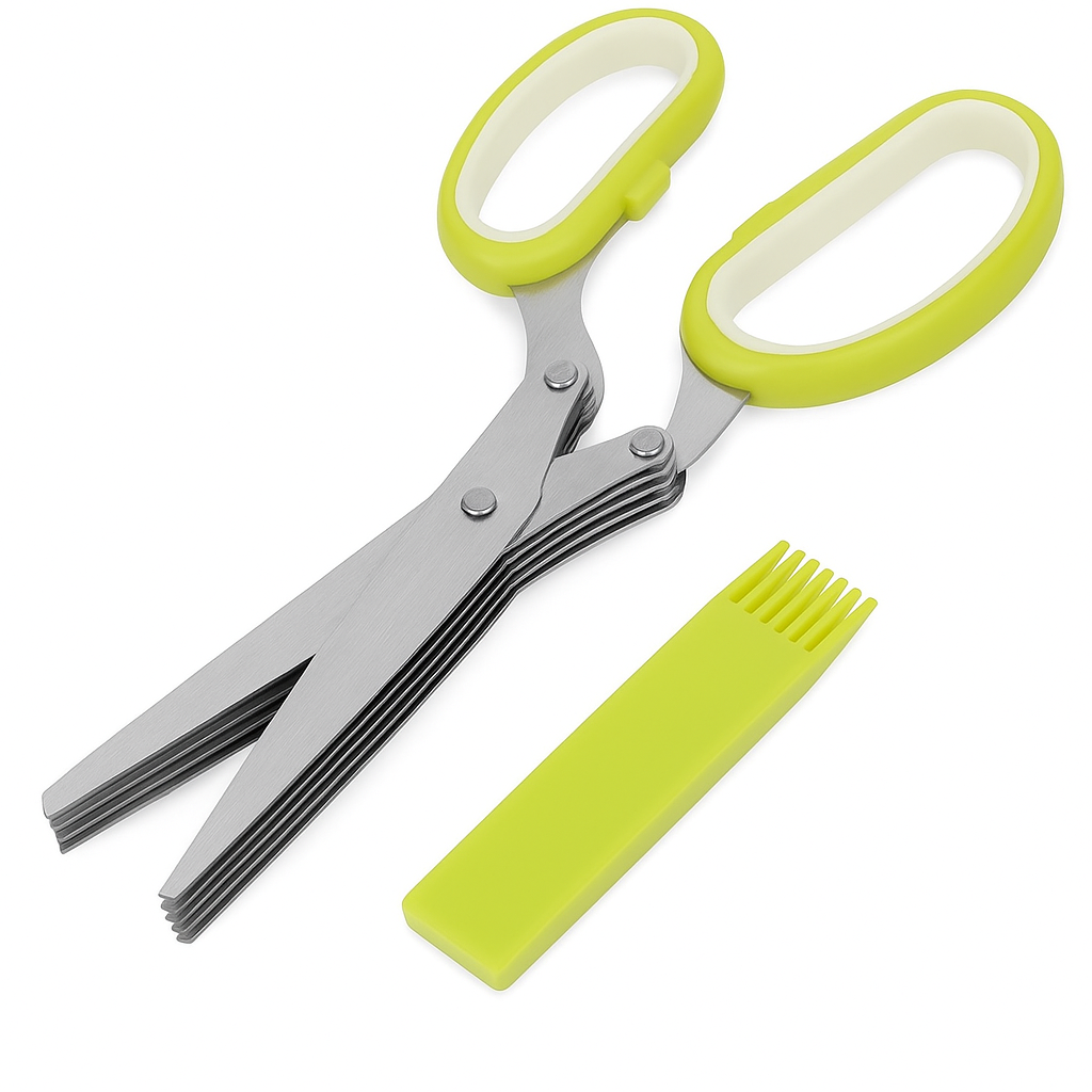 5-Layer Herb Scissors – Stainless Steel Multi-Blade Cutter with Cleaning Comb - Habitt
