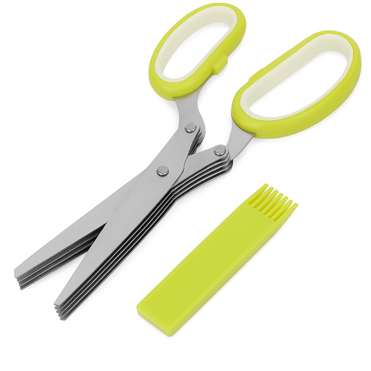 5-Layer Herb Scissors – Stainless Steel Multi-Blade Cutter with Cleaning Comb - Habitt