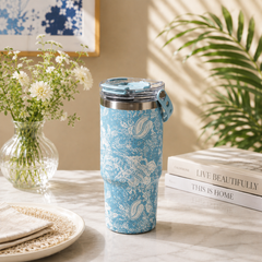 Assorted 900 ml Floral Insulated Travel Tumbler with Lid | Stylish Printed Drink Cup