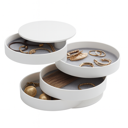 4-Layer Rotating Jewellery Organiser – Space-Saving Storage Box for Rings, Earrings, Bracelets & Accessories - Habitt