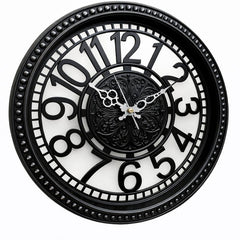 Heritage Retro Wall Clock 15 Inch – Classic Black Finish with Ornate Center & Raised Numerals (Plastic) - Habitt