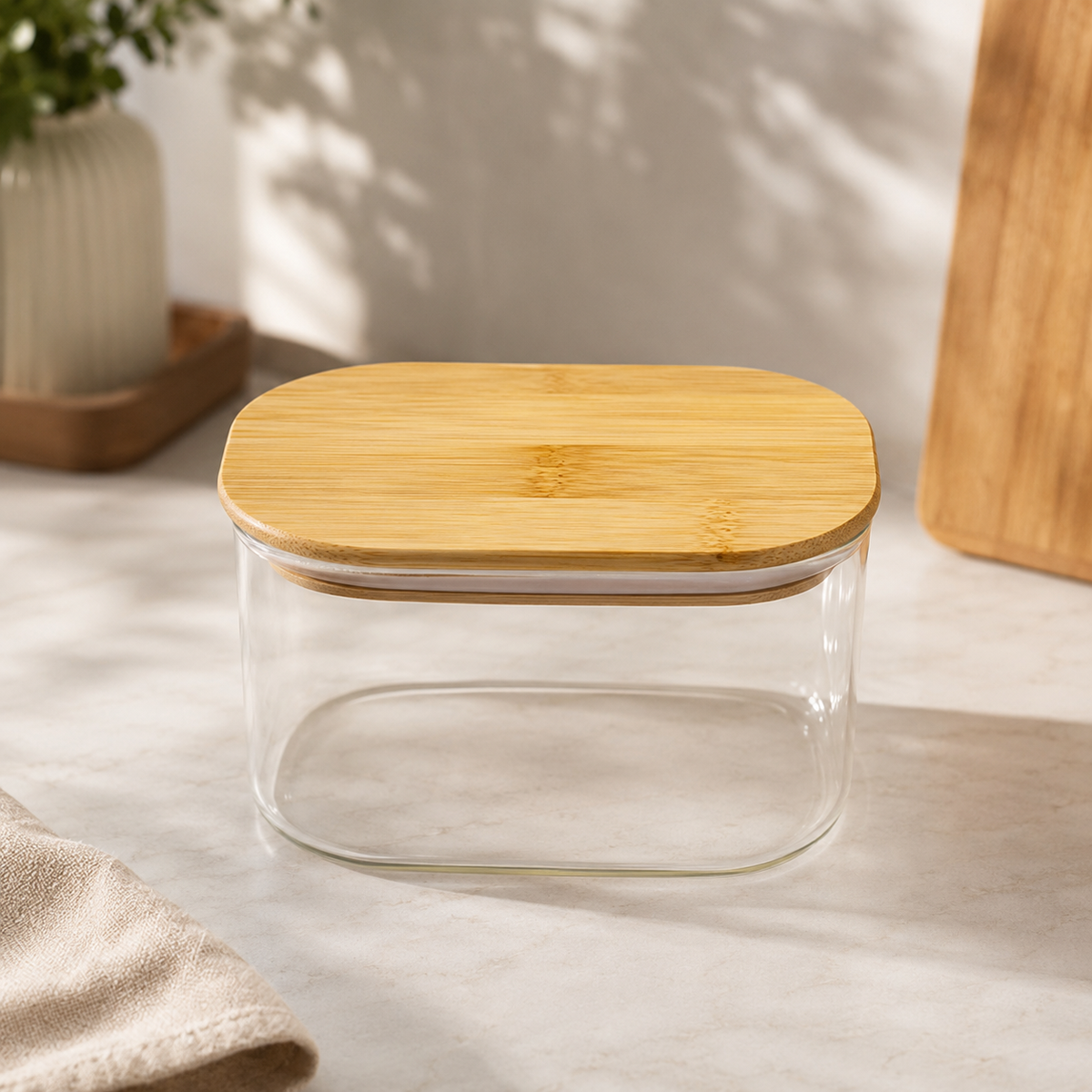 Transparent Storage Jar with Wooden Lid
