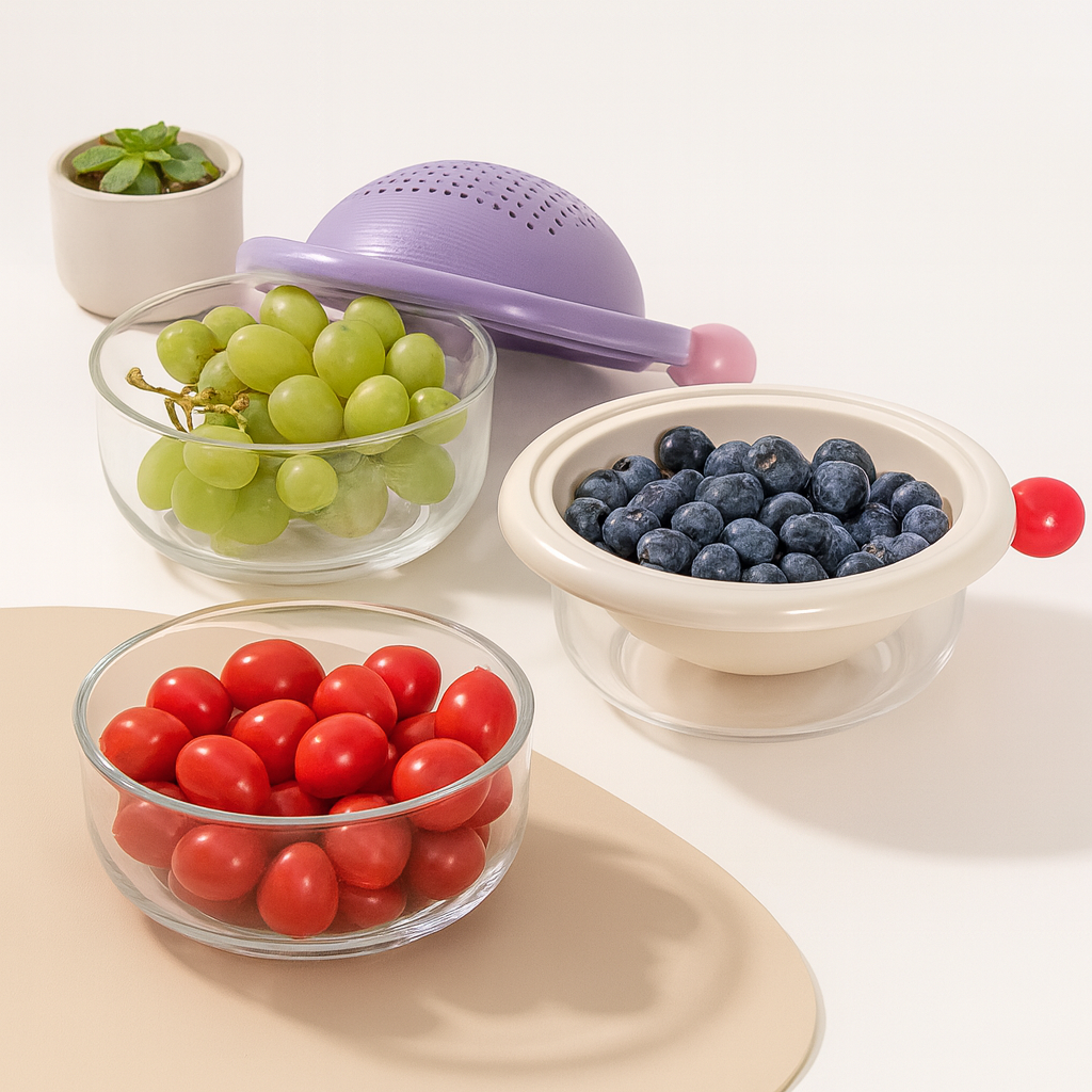 1 pc Double Layer Food Drain Basket – Rotating Strainer with Base Bowl - Habitt