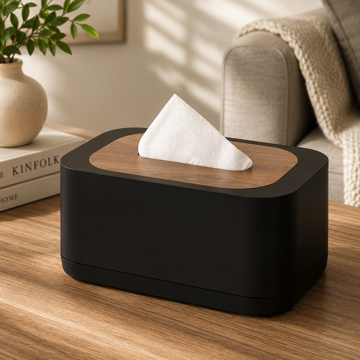 Premium Tissue Box with Wooden-Style Lid (Assorted Color)– Modern Napkin Holder for Home, Office & Living Spaces