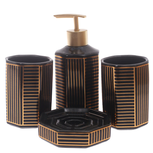 4Pcs Bath Set Black & Gold 9 X 8 Inch Gs-18 - Habitt