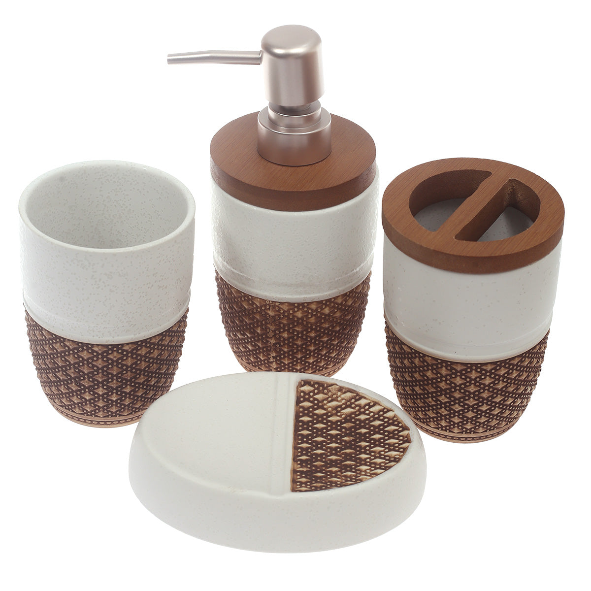 4Pcs Bath Set Brown & White 10 X 9 Inch Gs-16 - Habitt