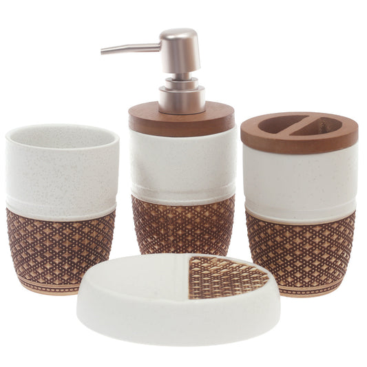 4Pcs Bath Set Brown & White 10 X 9 Inch Gs-16 - Habitt