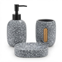 4-Piece Marble Look Bathroom Accessory Set | Soap Dispenser, Tumbler, Soap Dish & Toothbrush Holder