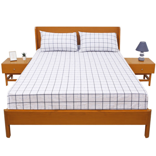 Blue  Box Geometric Double Bed Sheet 90x100" - Habitt