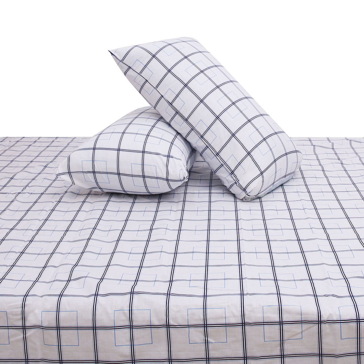 Blue  Box Geometric Double Bed Sheet 90x100" - Habitt