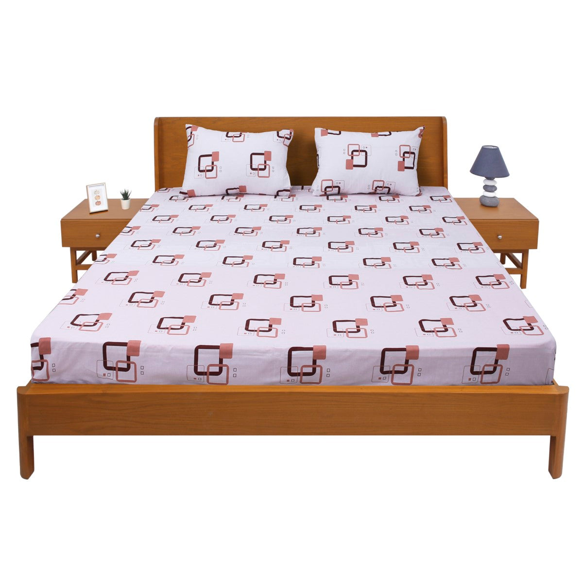 Brown & Black Geometric Double Bed Sheet 90x100" - Habitt