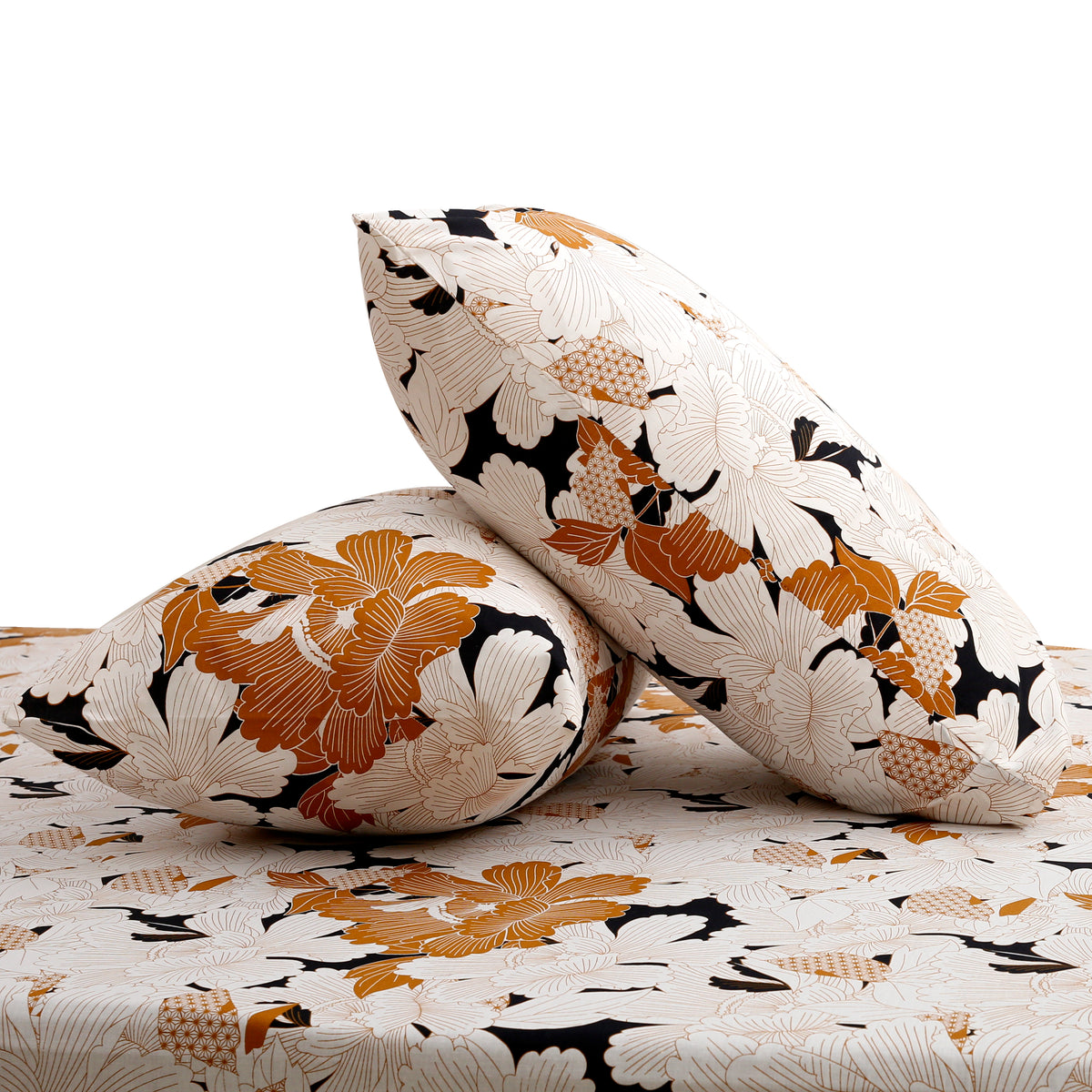 Brown Floral Double Bed Sheet – 90x100 Inches with 2 Pillow Covers - Habitt