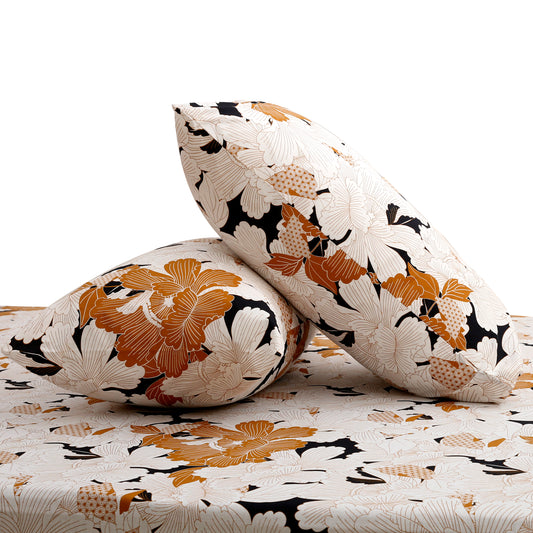 Brown Floral Double Bed Sheet – 90x100 Inches with 2 Pillow Covers - Habitt