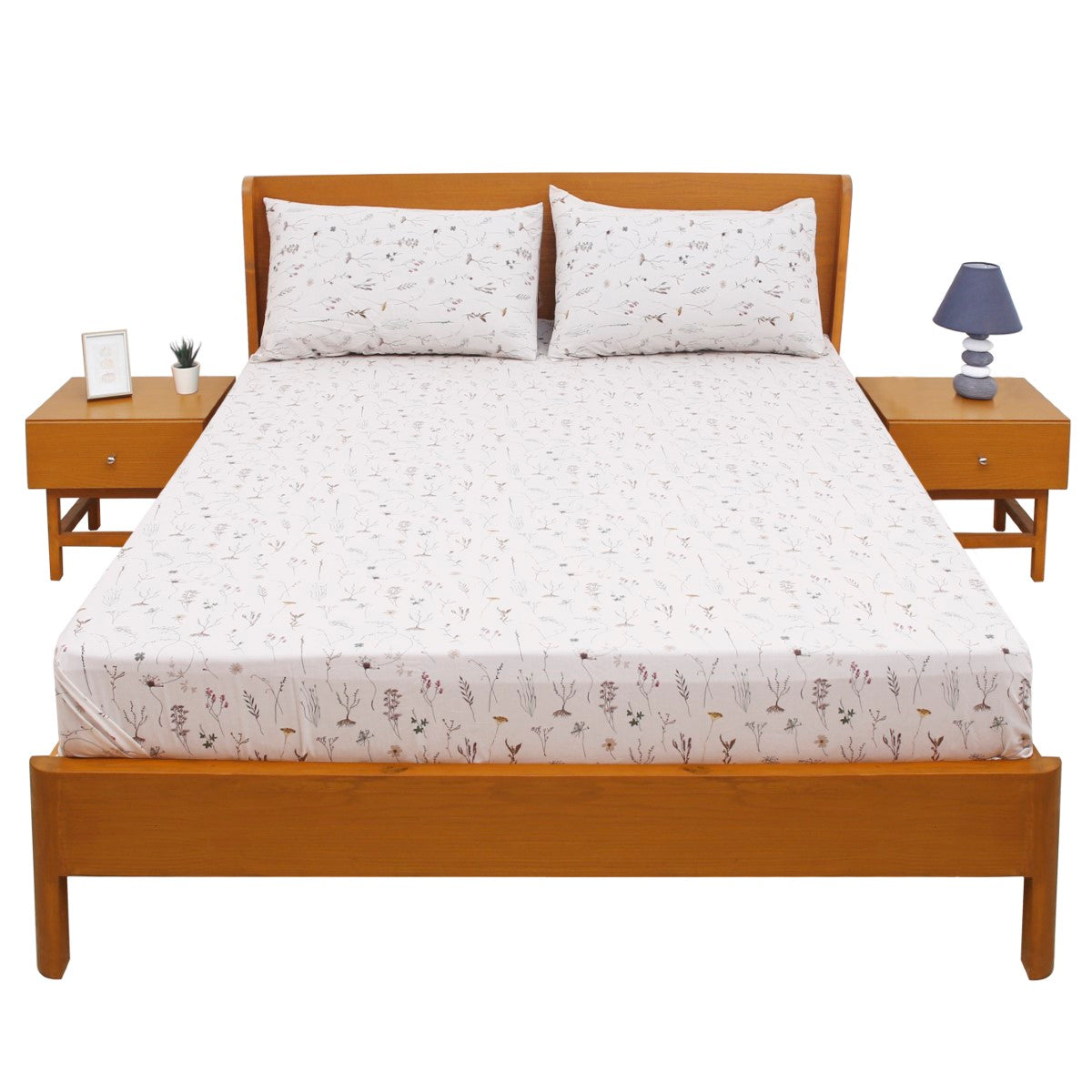 Floral Textures Double Bed Sheet with Pillow Covers – 96x102 Inches - Habitt