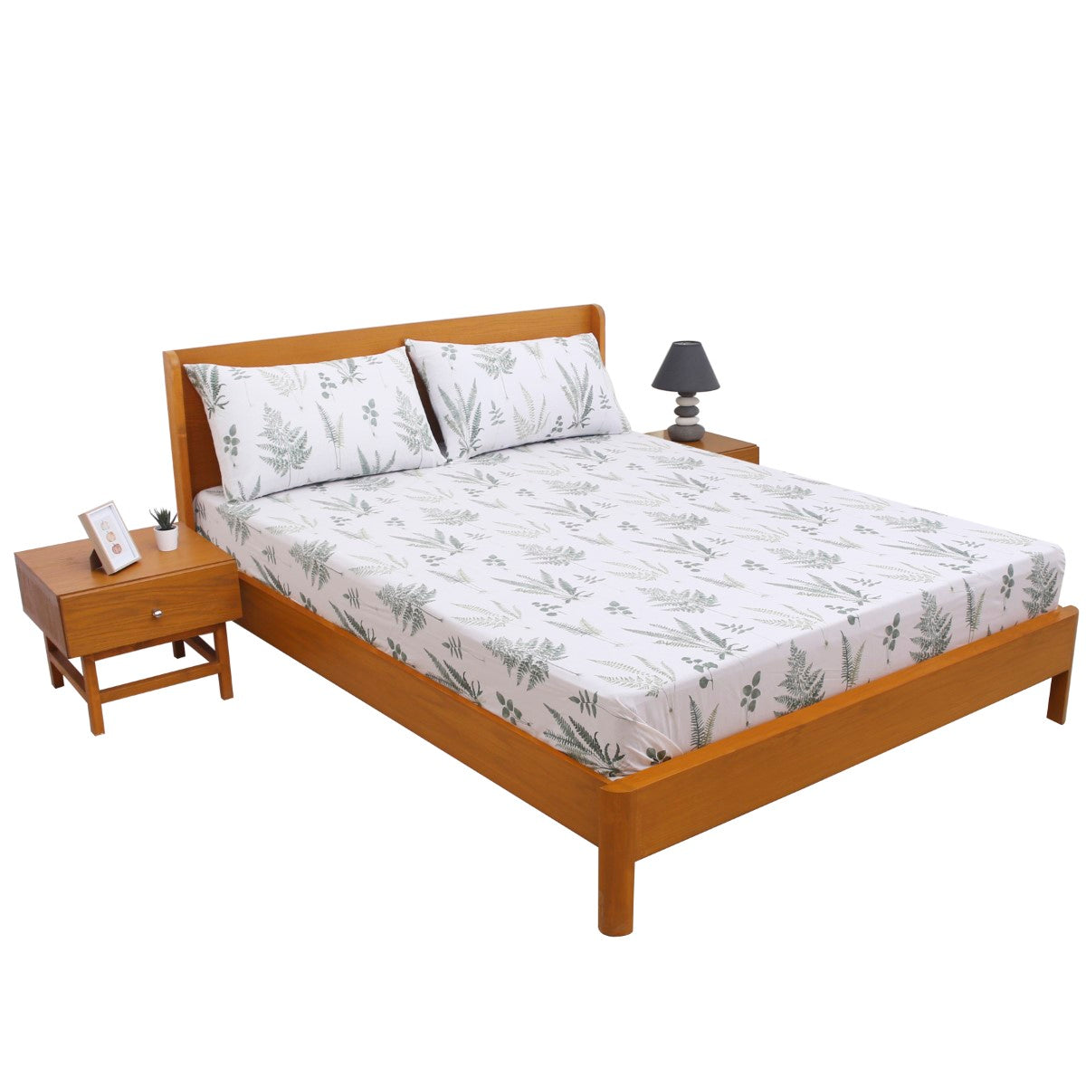 Green Textures Double Bed Sheet with Pillow Covers – 96x102 Inches - Habitt