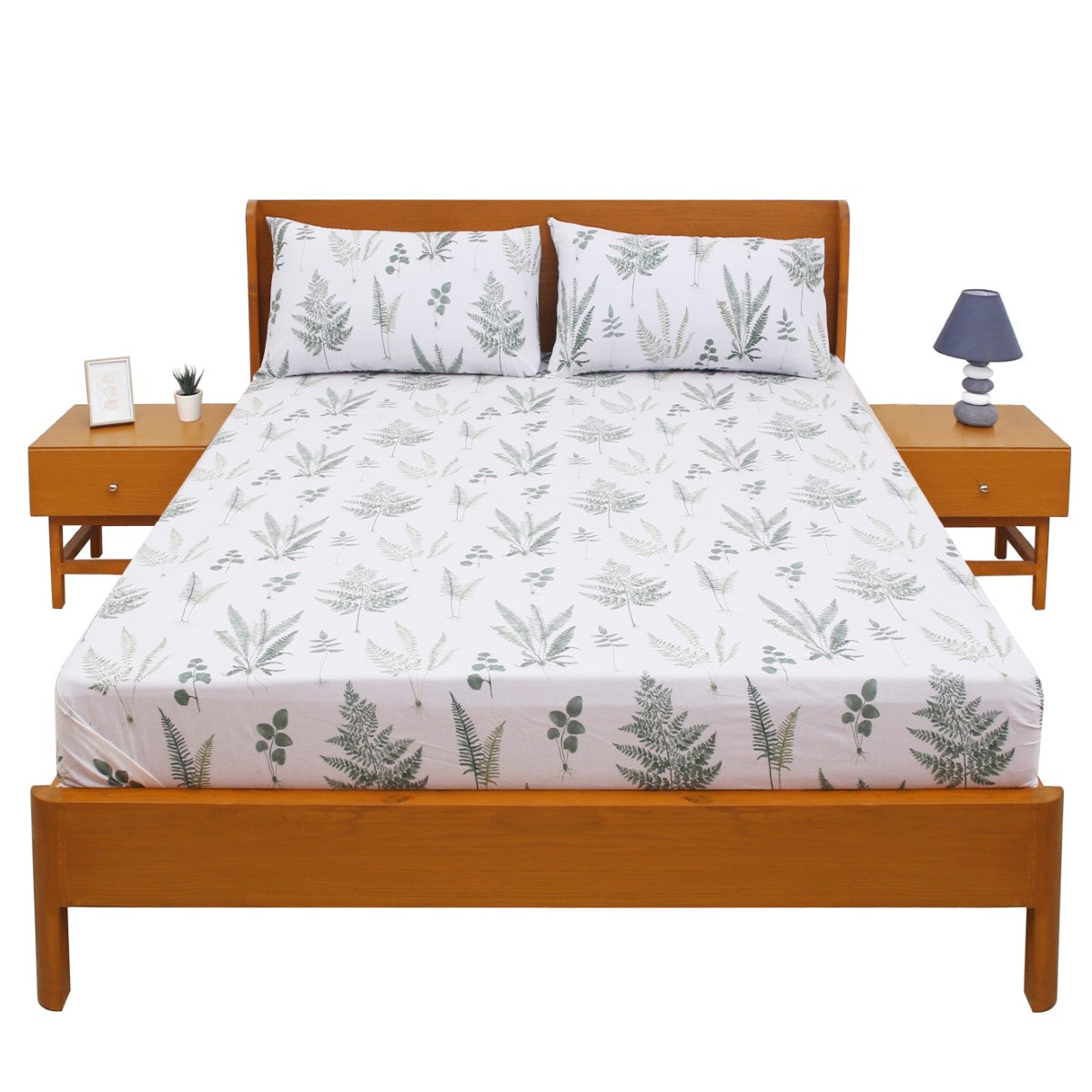 Green Textures Double Bed Sheet with Pillow Covers – 96x102 Inches - Habitt