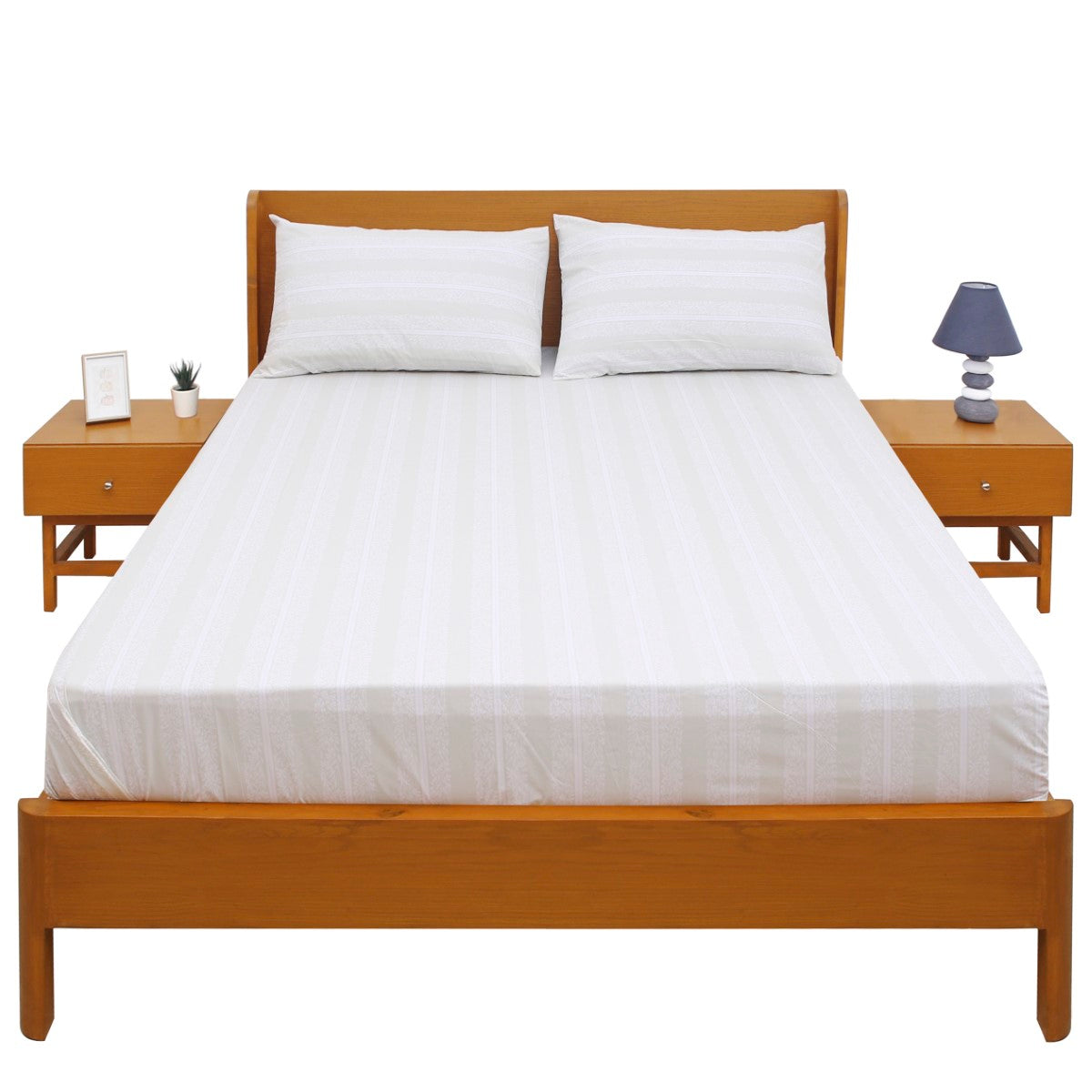 Linear Florals Double Bed Sheet with Pillow Covers – 96x102 Inches - Habitt