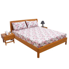 Pink Floral Printed Double Bed Sheet with Pillow Covers (90x100") – Design E - Habitt