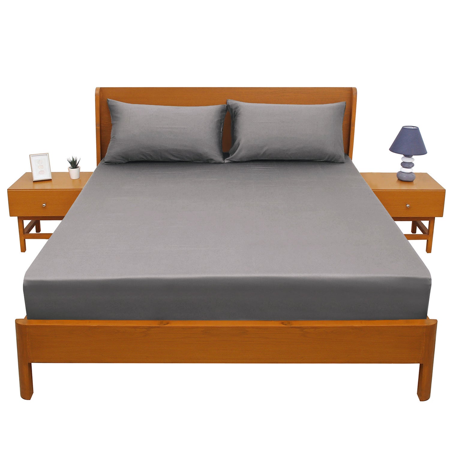 Premium Double Bed Sheet  – Solid Grey Dyed Cotton Bedsheet - Habitt
