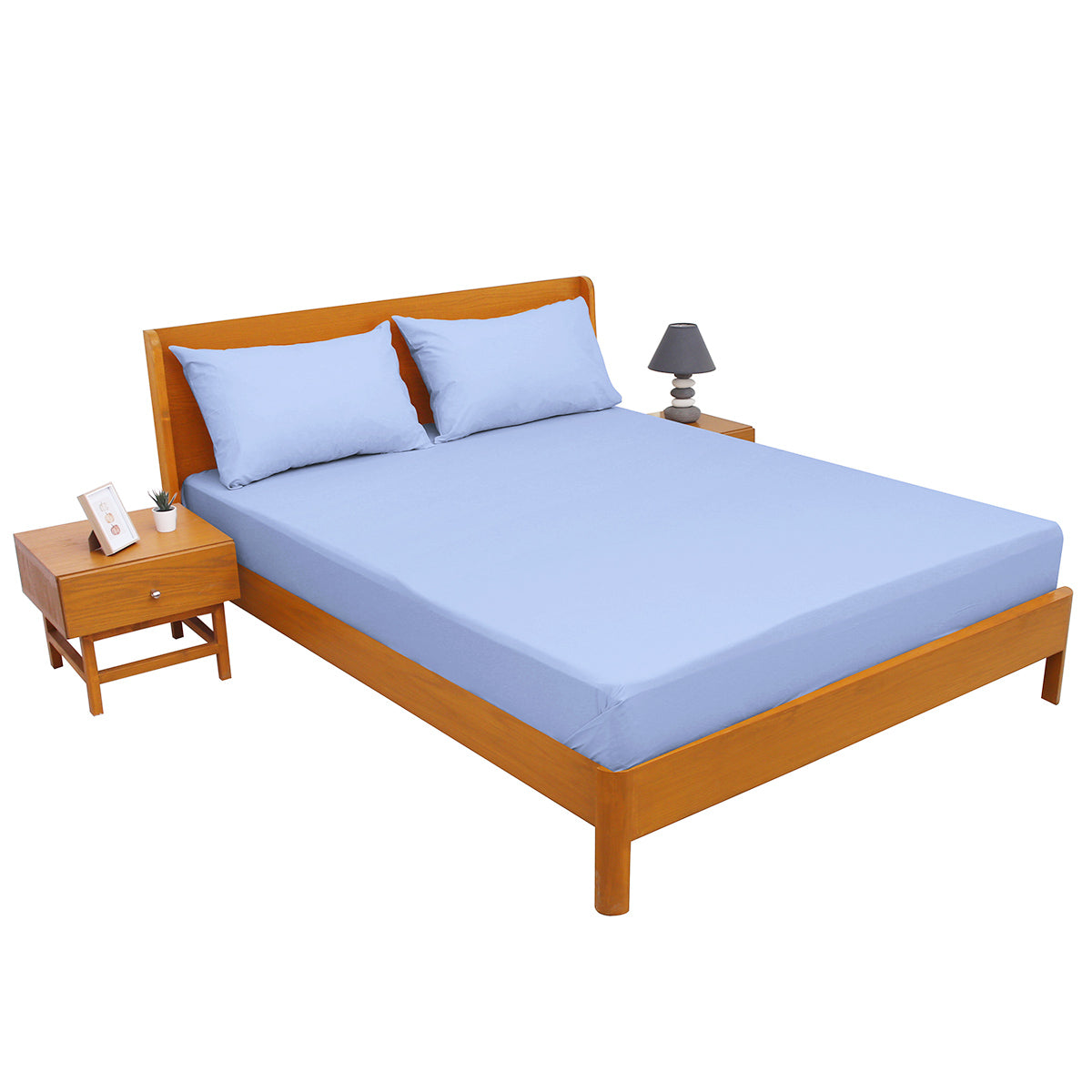 Premium Double Bed Sheet 96x102" – Light Blue Dyed Cotton | Soft, Cool & Elegant Bedding Set - Habitt