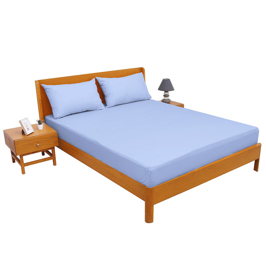 Premium Double Bed Sheet 96x102" – Light Blue Dyed Cotton | Soft, Cool & Elegant Bedding Set - Habitt