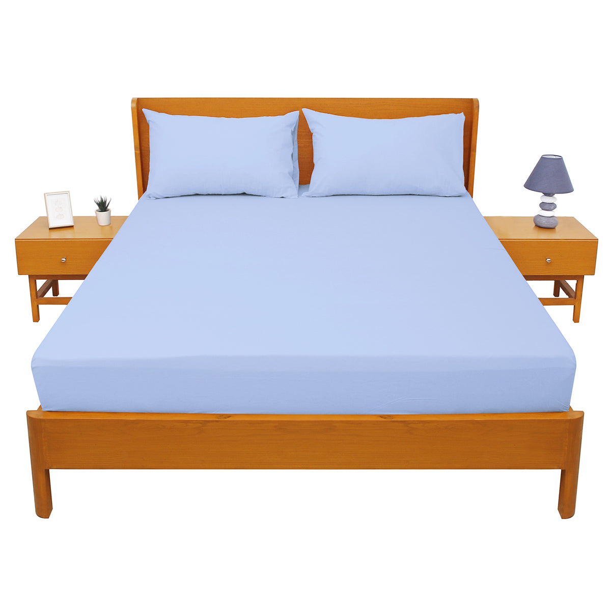 Premium Double Bed Sheet 96x102" – Light Blue Dyed Cotton | Soft, Cool & Elegant Bedding Set - Habitt