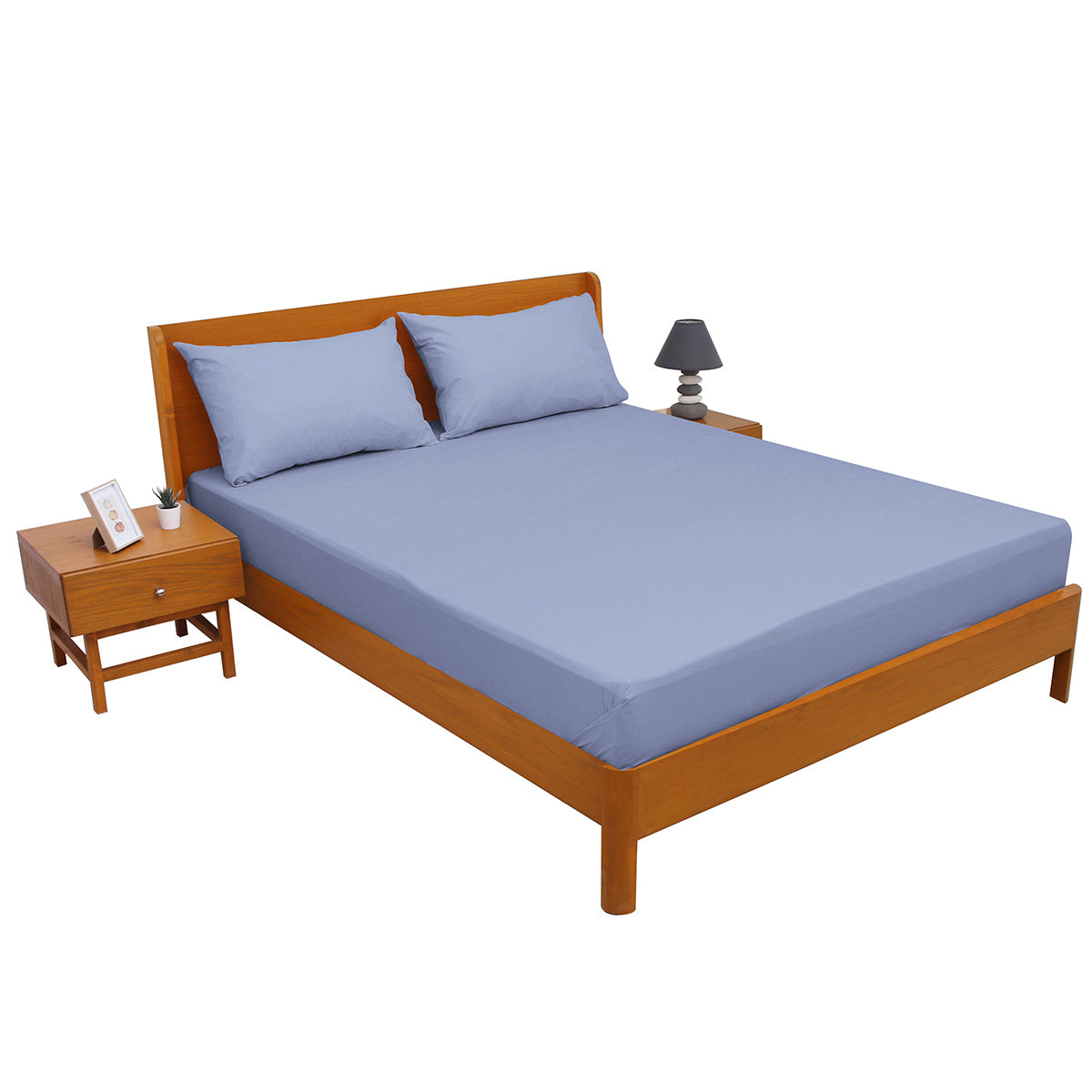 Premium Double Bed Sheet 96x102" – Sky Blue Dyed Cotton | Soft, Breathable & Elegant Bedding Set - Habitt