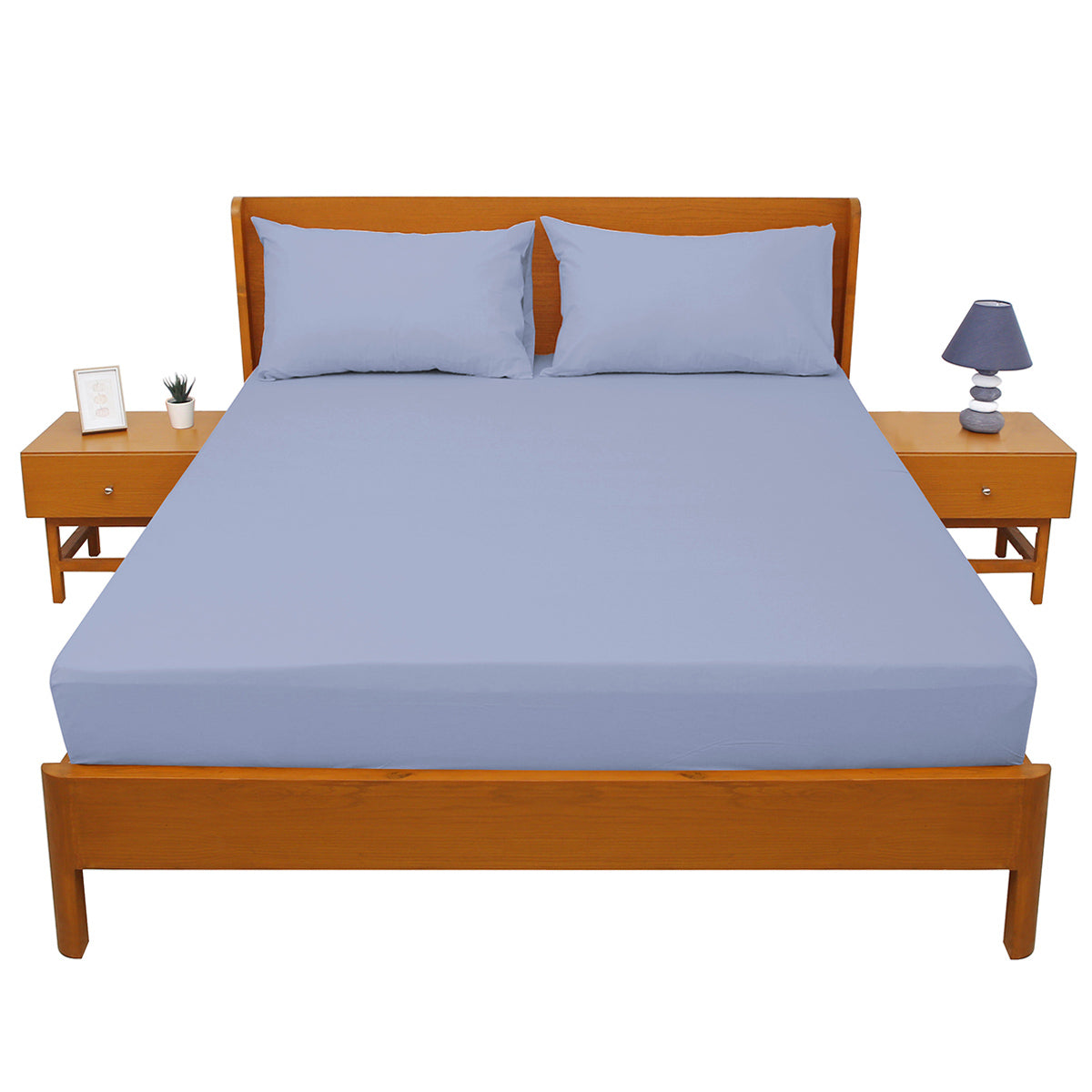Premium Double Bed Sheet 96x102" – Sky Blue Dyed Cotton | Soft, Breathable & Elegant Bedding Set - Habitt