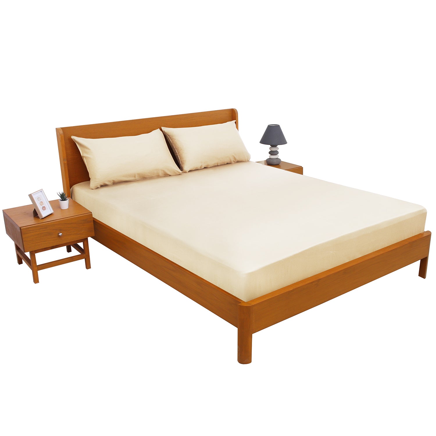 Beige Solid Dyed Double Bed Sheet – 96x102" - Habitt