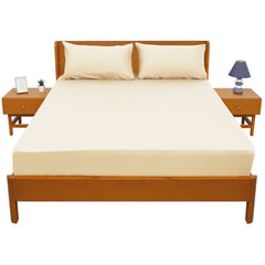 Beige Solid Dyed Double Bed Sheet – 96x102" - Habitt