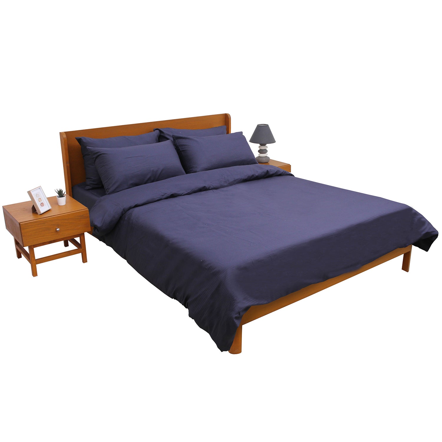 Blue Thin-Stripe Solid Dyed Double Bedding Set – 6 Pieces - Habitt