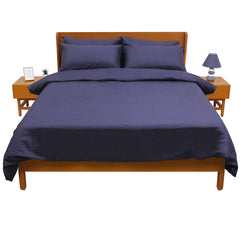 Blue Thin-Stripe Solid Dyed Double Bedding Set – 6 Pieces - Habitt