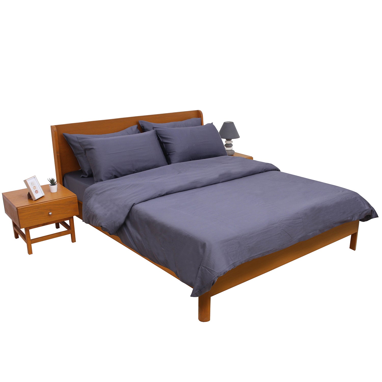 Bluish Grey Solid Dyed Double Bedding Set – 6 Pieces - Habitt