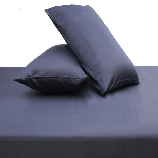Bluish Grey Solid Dyed Double Bedding Set – 6 Pieces - Habitt