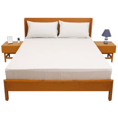 Green Lines Double Bed Sheet 96″ × 102″ – Elegant Linen with Subtle Green Stripe Accent - Habitt